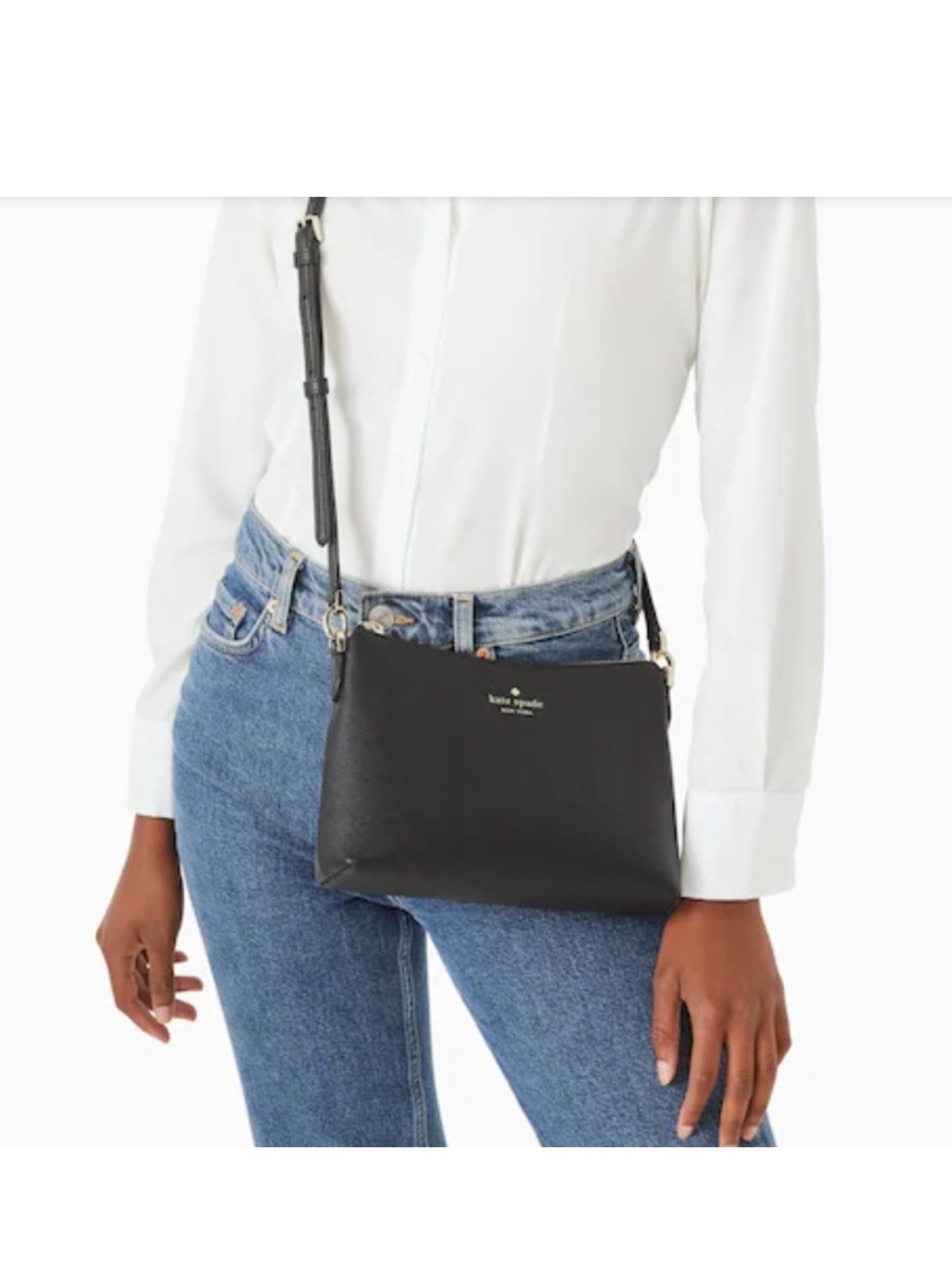 kate spade Black Leather Crossbody with Gold Logo